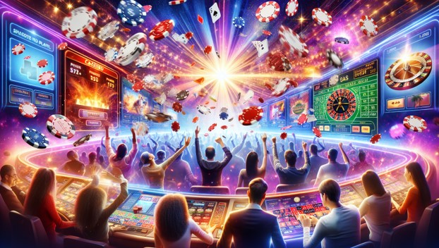 illustrerad bild med massa människor som spelar på casino 